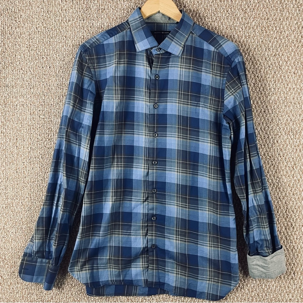 Hammer Made Shirt Mens 42 16.5 Blue Plaid Long Sleeve Button Up Preppy E115